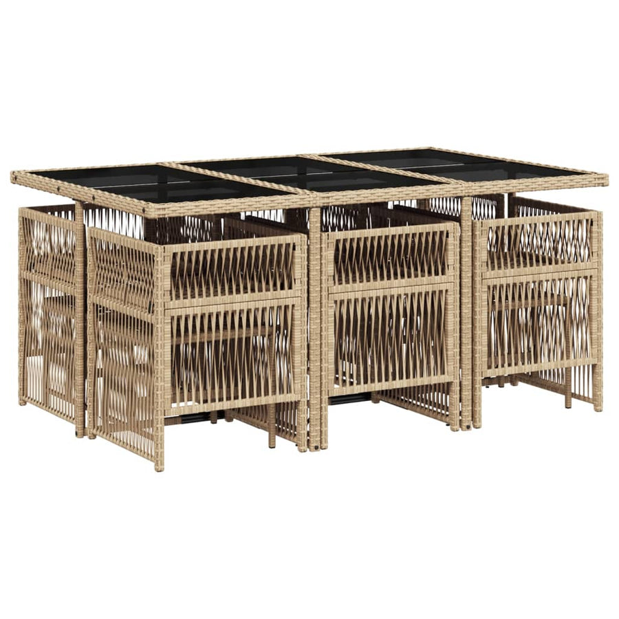 11-delige Tuinset met kussens poly rattan gemengd beige