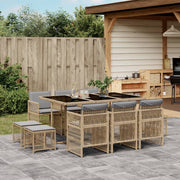 11-piece Outdoor Dining Set with Cushions Poly Rattan Mixed Beige