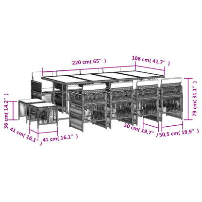 13-delige Tuinset met kussens poly rattan grijs