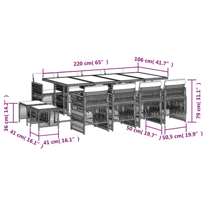 13-delige Tuinset met kussens poly rattan bruin