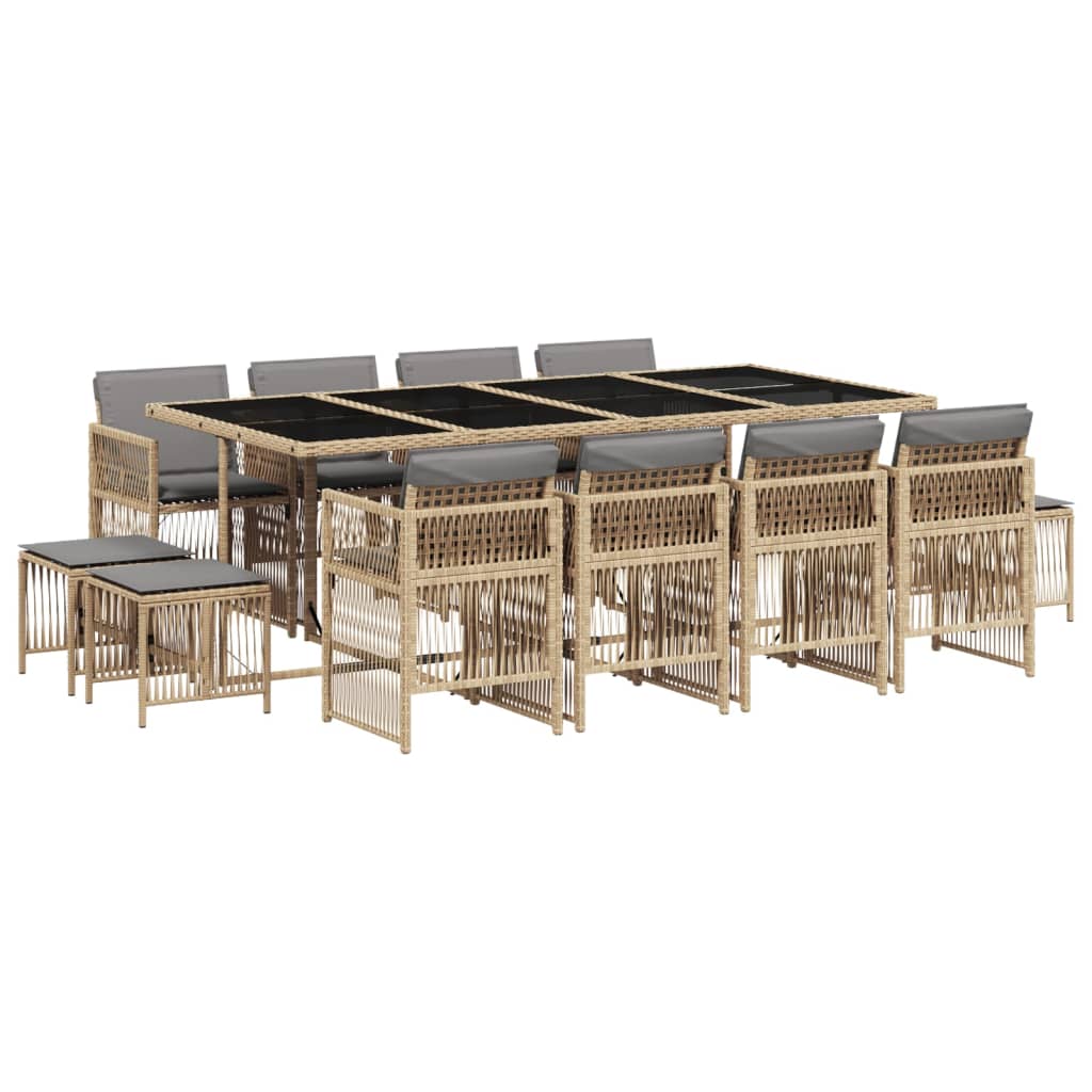 13-delige Tuinset met kussens poly rattan gemengd beige