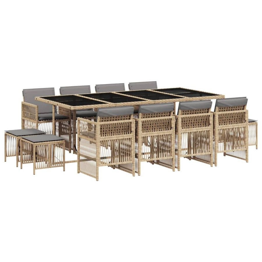 13-delige Tuinset met kussens poly rattan gemengd beige