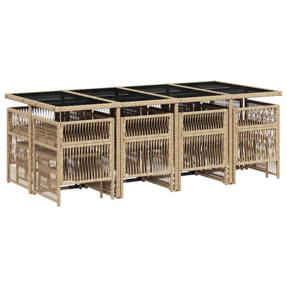 13-delige Tuinset met kussens poly rattan gemengd beige