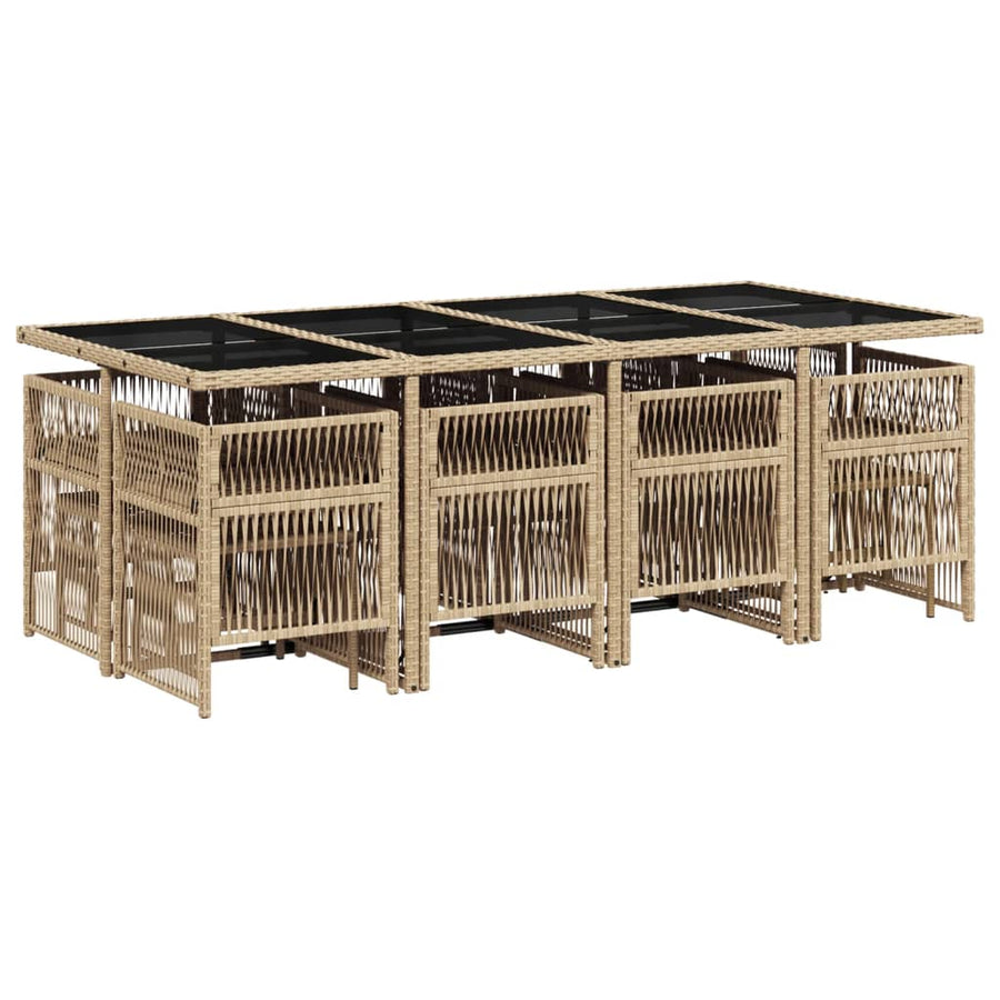 13-delige Tuinset met kussens poly rattan gemengd beige