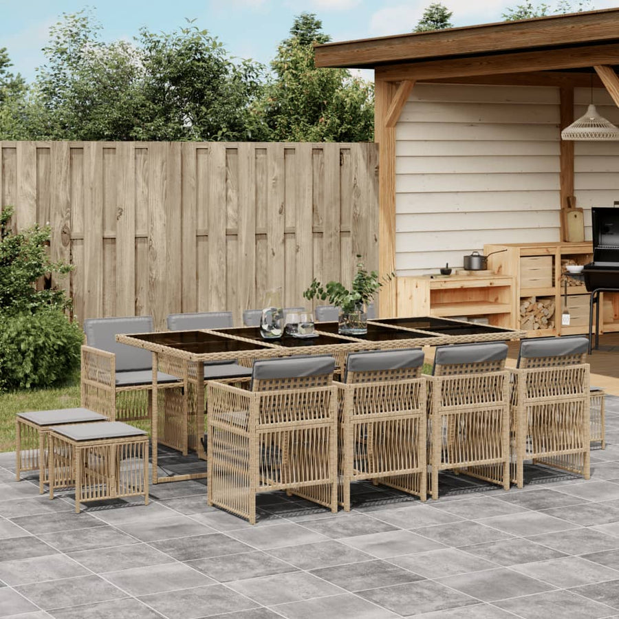 13-delige Tuinset met kussens poly rattan gemengd beige