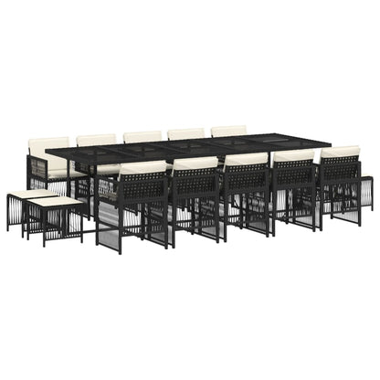 15-delige Tuinset met kussens poly rattan zwart