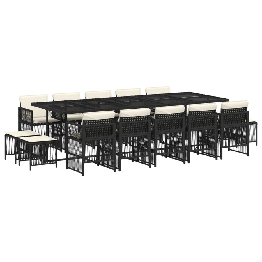 15-delige Tuinset met kussens poly rattan zwart