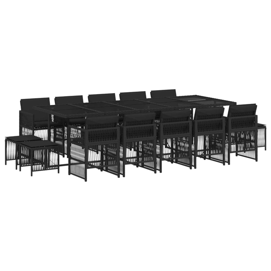 15-delige Tuinset met kussens poly rattan zwart