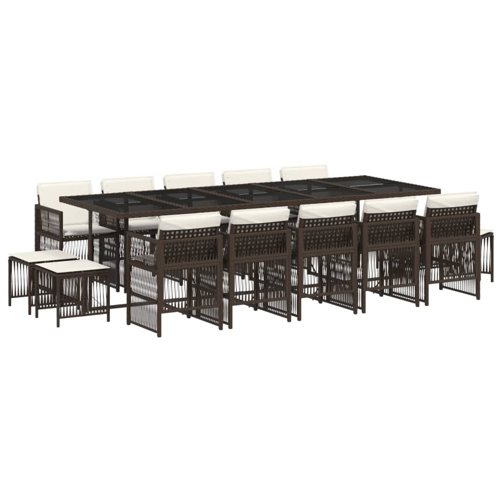 15-delige Tuinset met kussens poly rattan bruin