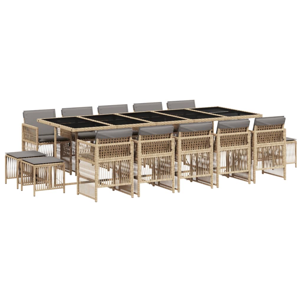 15-delige Tuinset met kussens poly rattan gemengd beige
