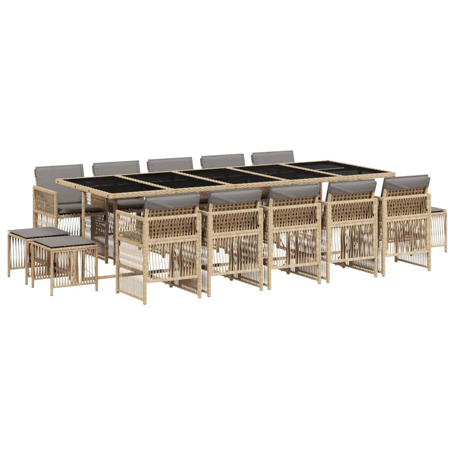15-delige Tuinset met kussens poly rattan gemengd beige