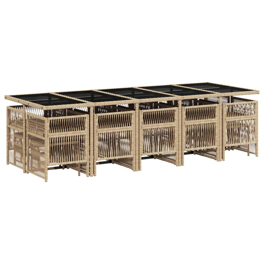 15-delige Tuinset met kussens poly rattan gemengd beige
