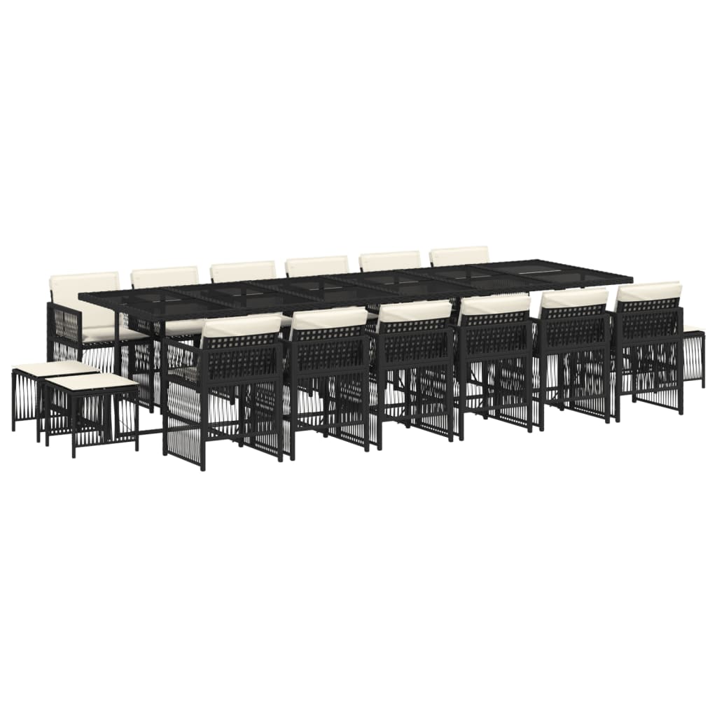 17-delige Tuinset met kussens poly rattan zwart