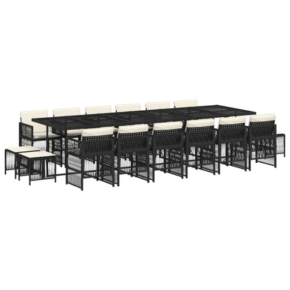 17-delige Tuinset met kussens poly rattan zwart