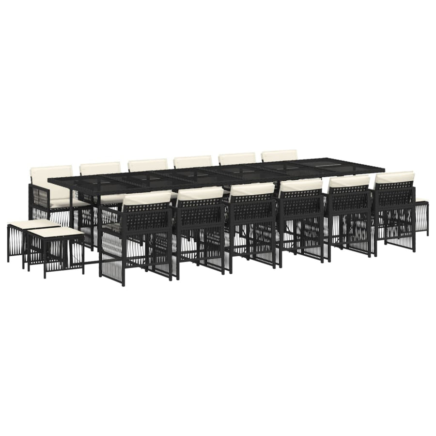 17-delige Tuinset met kussens poly rattan zwart
