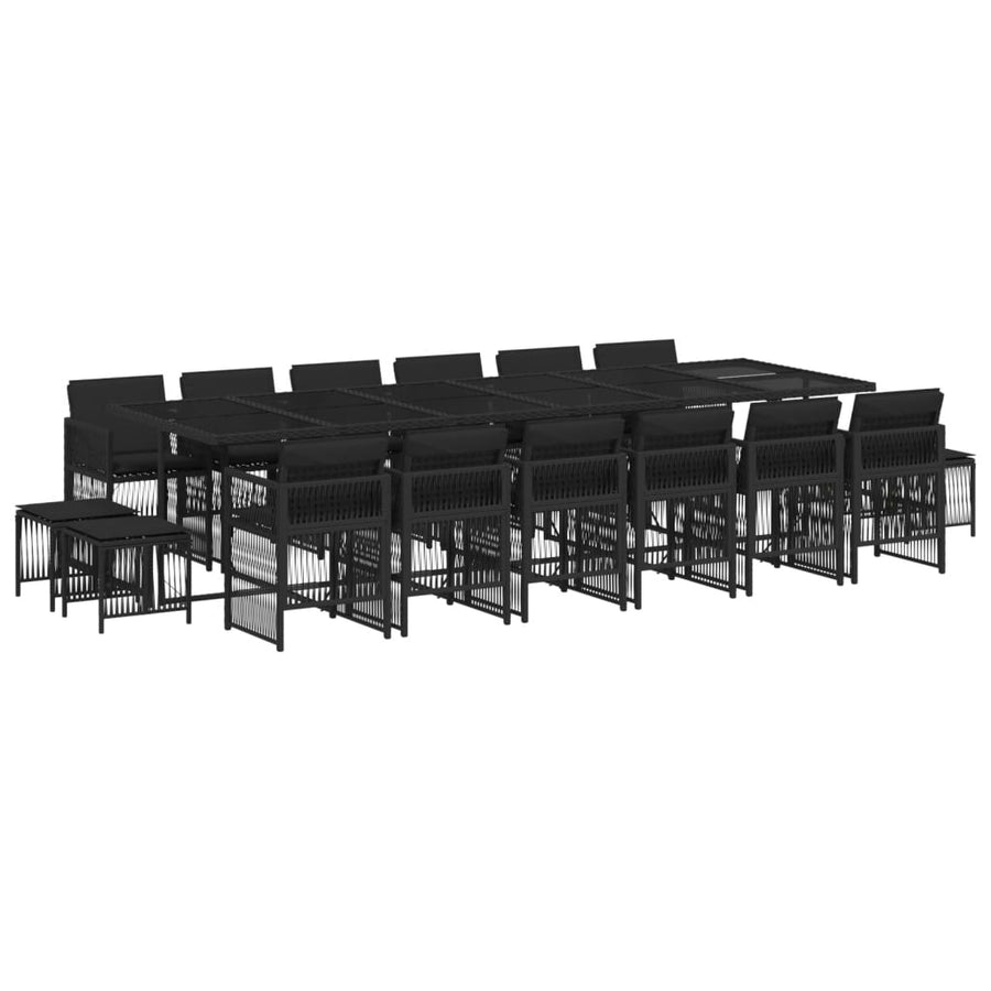 17-delige Tuinset met kussens poly rattan zwart