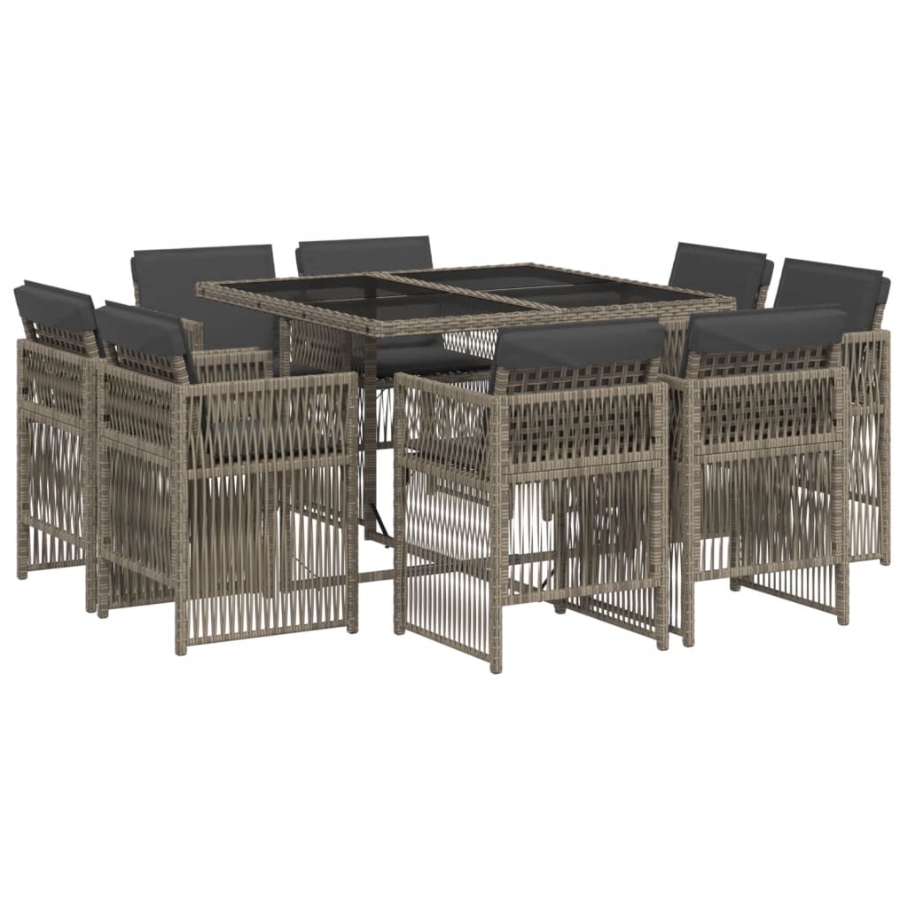 9-delige Tuinset met kussens poly rattan grijs