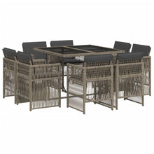 9-delige Tuinset met kussens poly rattan grijs