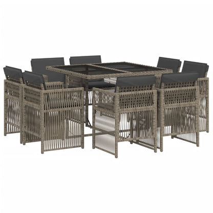 9-delige Tuinset met kussens poly rattan grijs