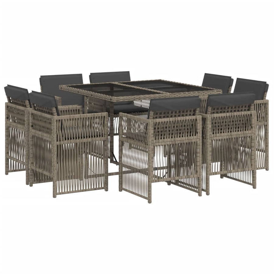9-delige Tuinset met kussens poly rattan grijs