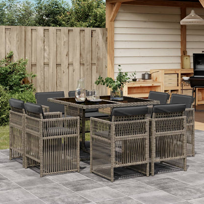 9-delige Tuinset met kussens poly rattan grijs