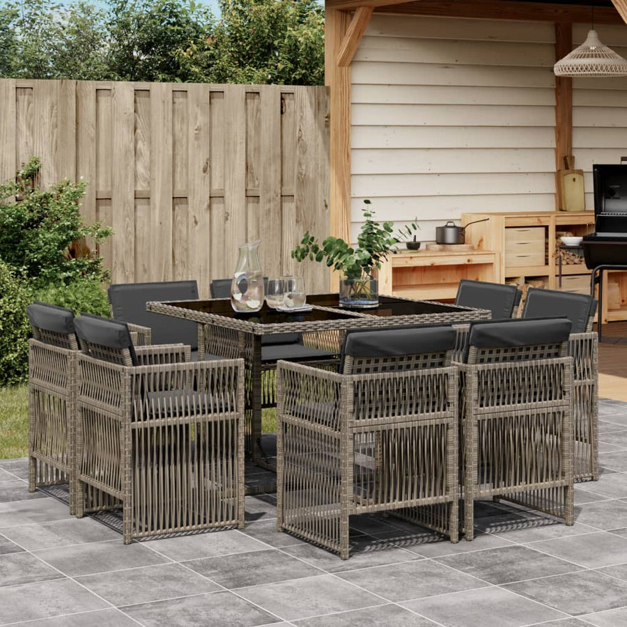 9-delige Tuinset met kussens poly rattan grijs
