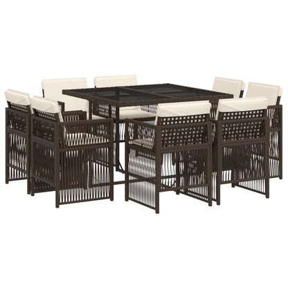 9-delige Tuinset met kussens poly rattan bruin