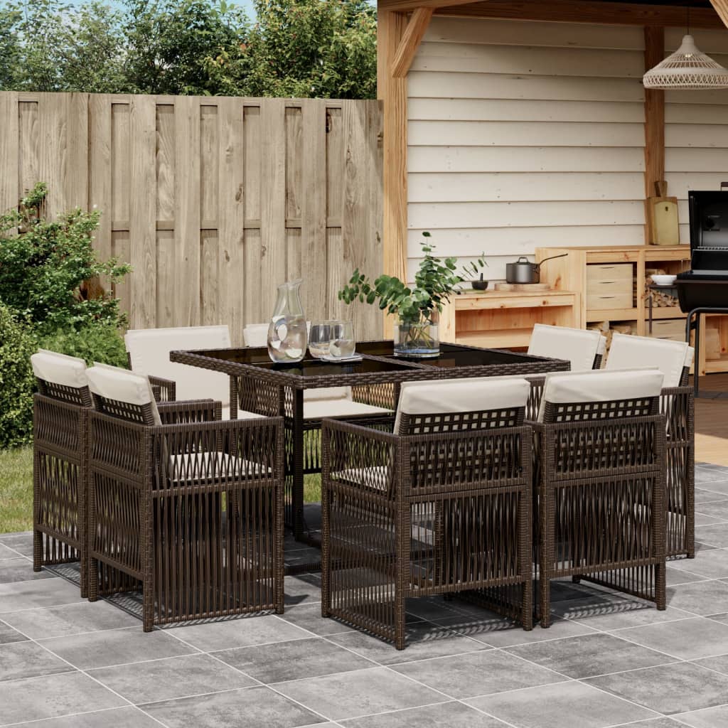 9-delige Tuinset met kussens poly rattan bruin