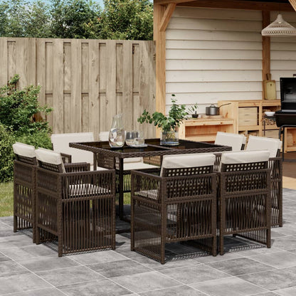 9-delige Tuinset met kussens poly rattan bruin