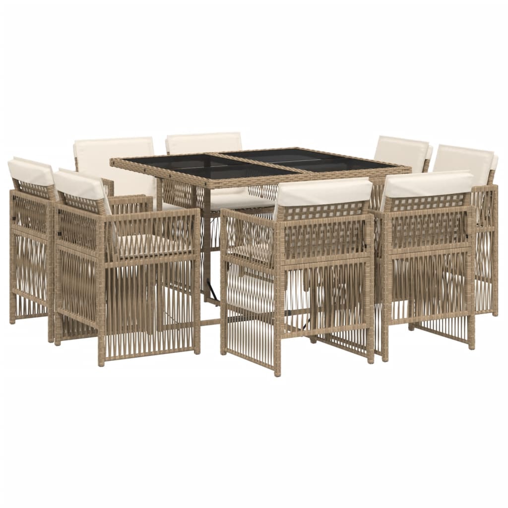 9-delige Tuinset met kussens poly rattan beige