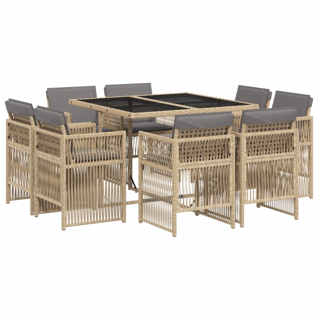 9-delige Tuinset met kussens poly rattan gemengd beige