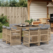 Tuinset 9-delig poly rattan gemengd beige