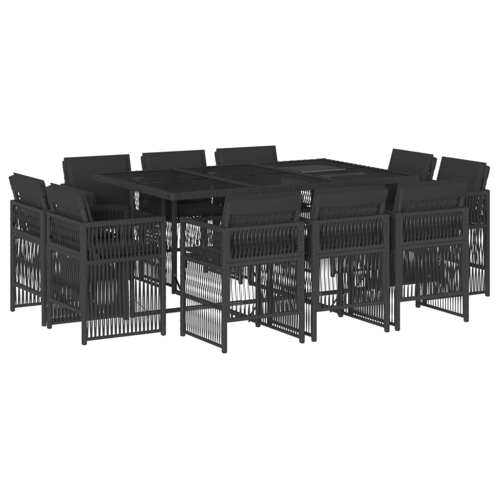 11-delige Tuinset met kussens poly rattan zwart