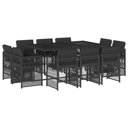 11-delige Tuinset met kussens poly rattan zwart