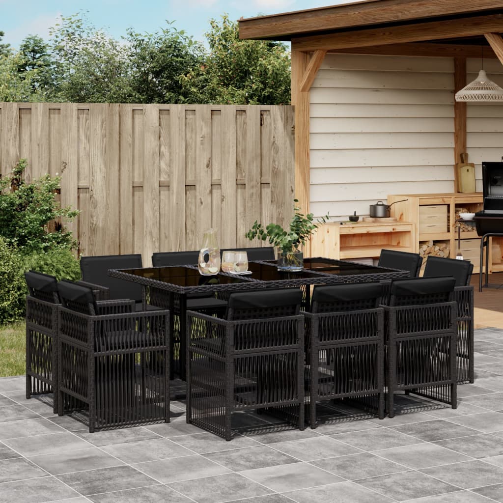 11-delige Tuinset met kussens poly rattan zwart