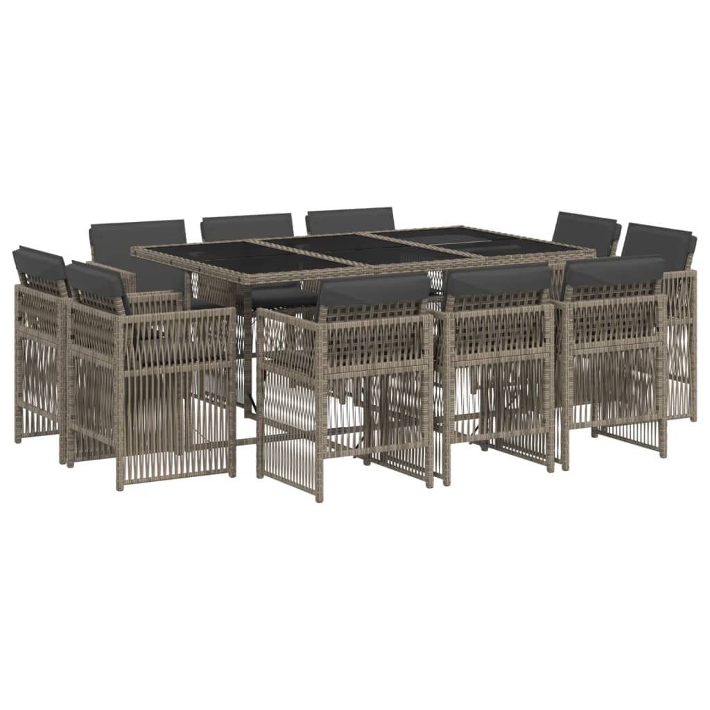 11-delige Tuinset met kussens poly rattan grijs