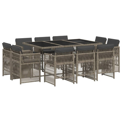11-delige Tuinset met kussens poly rattan grijs