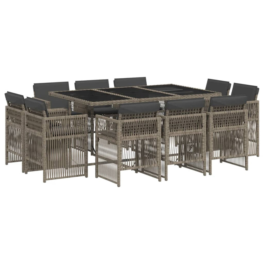 11-delige Tuinset met kussens poly rattan grijs