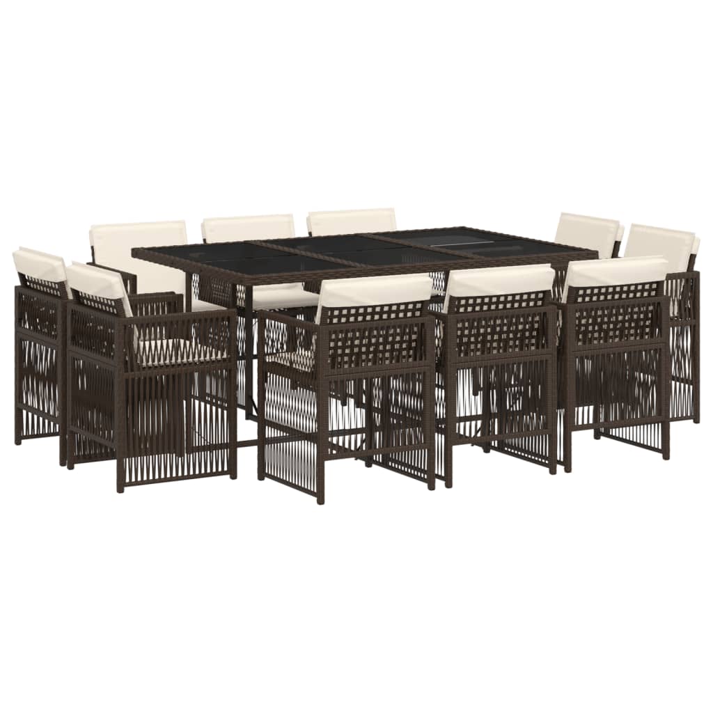 11-delige Tuinset met kussens poly rattan bruin