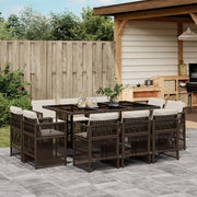 11-piece Outdoor Dining Set with Cushions Poly Rattan Brown