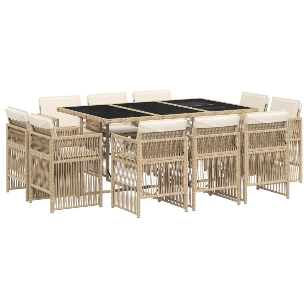 11-delige Tuinset met kussens poly rattan beige