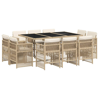 11-delige Tuinset met kussens poly rattan beige