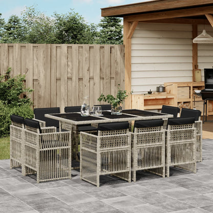 11-delige Tuinset met kussens poly rattan lichtgrijs