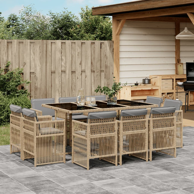 11-delige Tuinset met kussens poly rattan gemengd beige