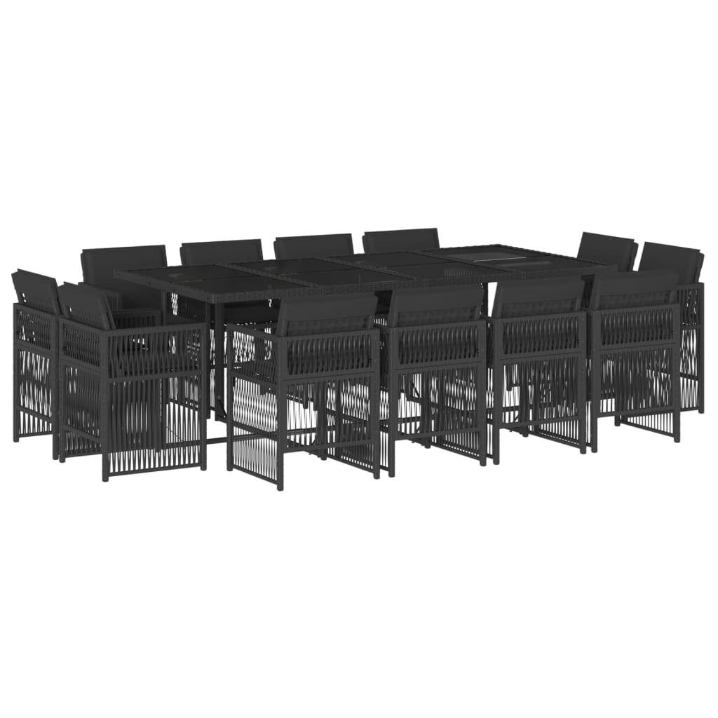 13-delige Tuinset met kussens poly rattan zwart