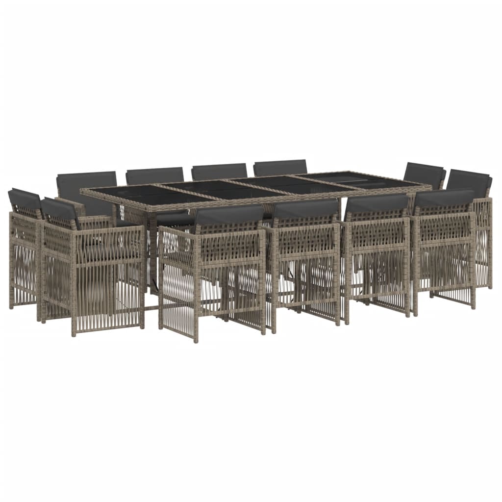 13-delige Tuinset met kussens poly rattan grijs