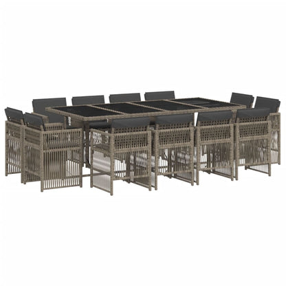 13-delige Tuinset met kussens poly rattan grijs