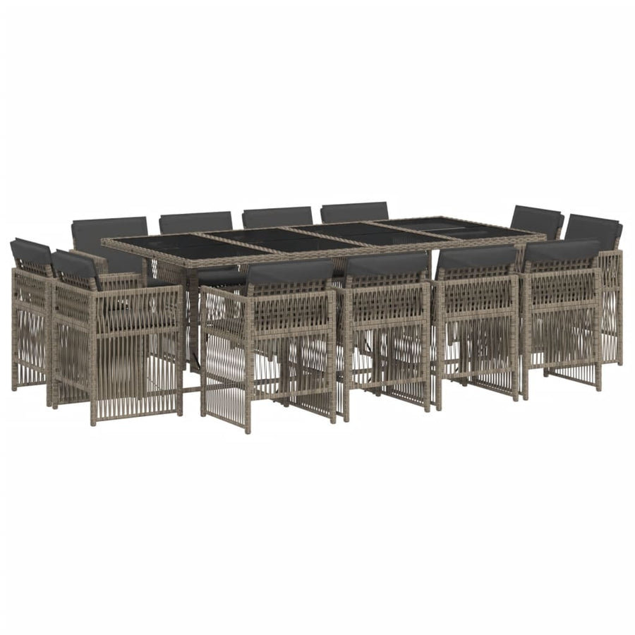 13-delige Tuinset met kussens poly rattan grijs