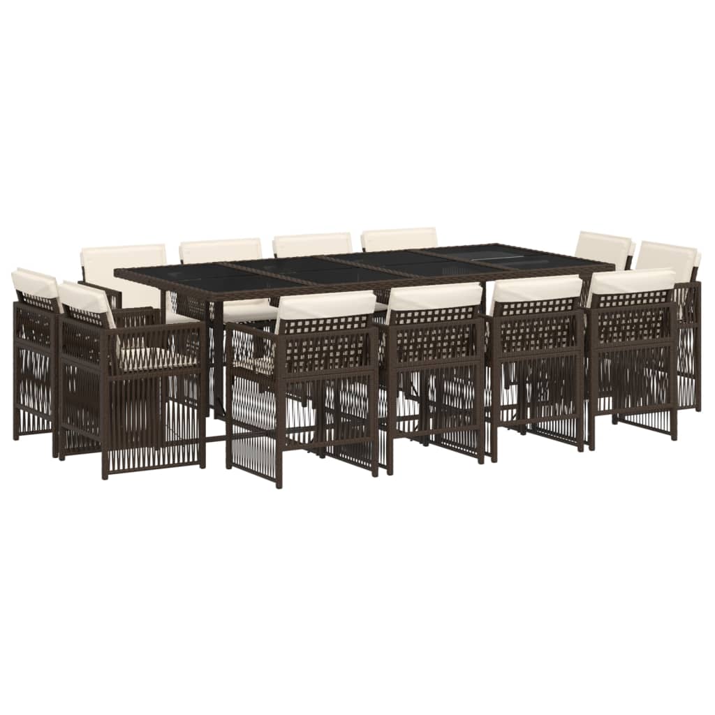 13-delige Tuinset met kussens poly rattan bruin