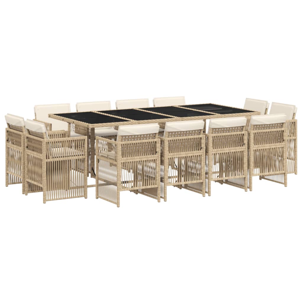 13-delige Tuinset met kussens poly rattan beige
